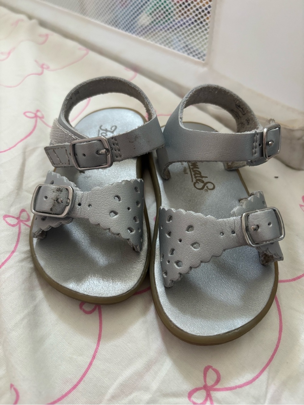 Footmates Silver Girls' Leather Sandals with Buckle Straps